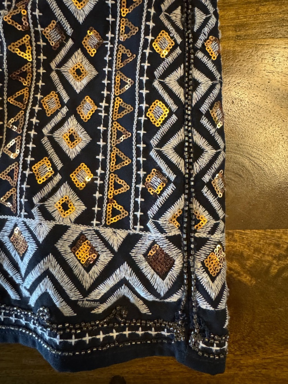 Vici Black Mini Skirt with Gold sequins, small gold beads and Grey Embroidery - Picture 7 of 9